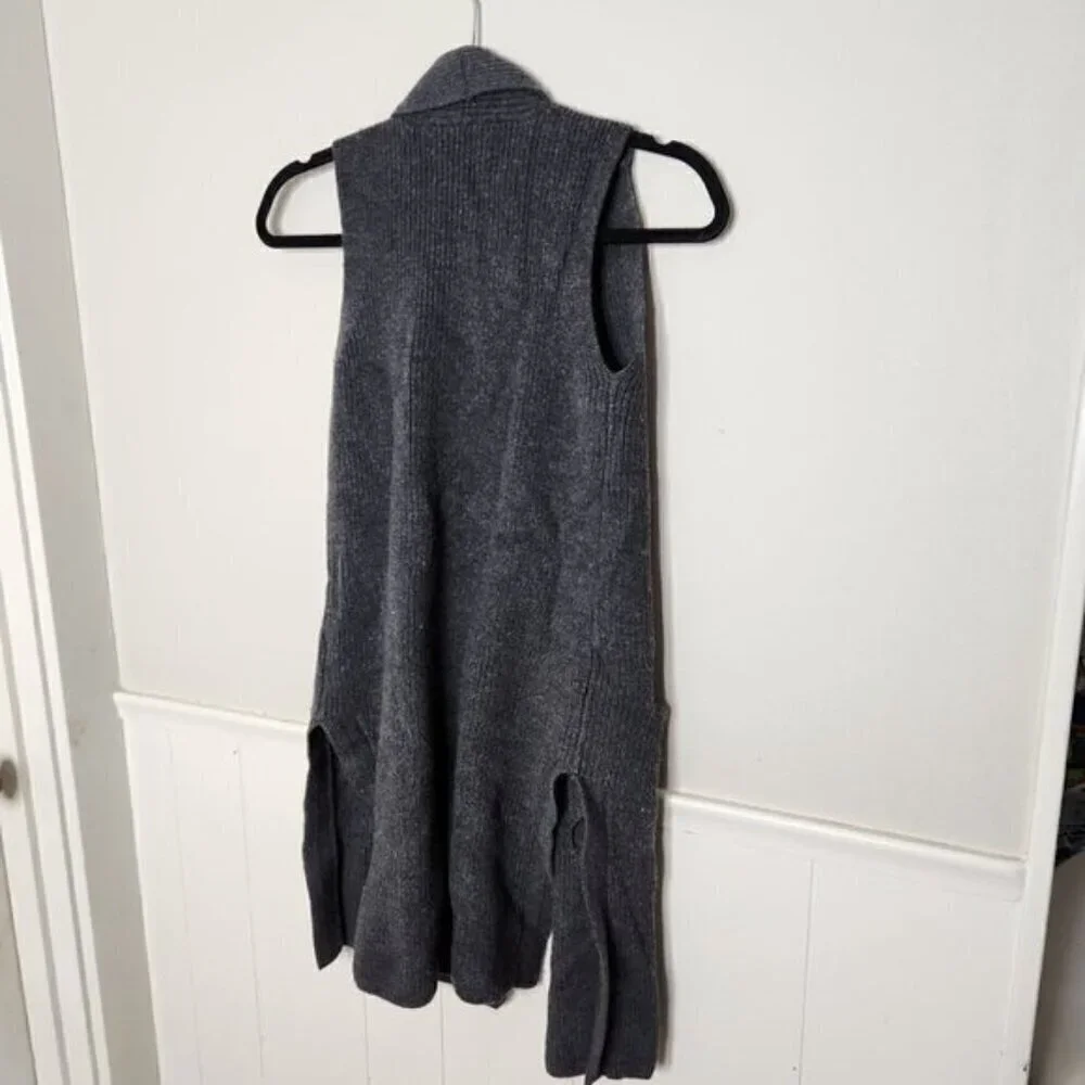 WILFRED Aritzia Olivie Long Merino Wool Cardigan Vest Heather Charcoal